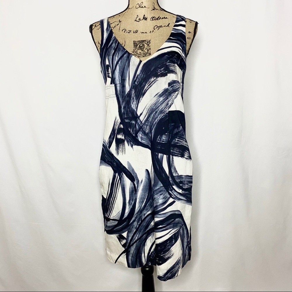 Vince White Black Abstract Sheath Dress